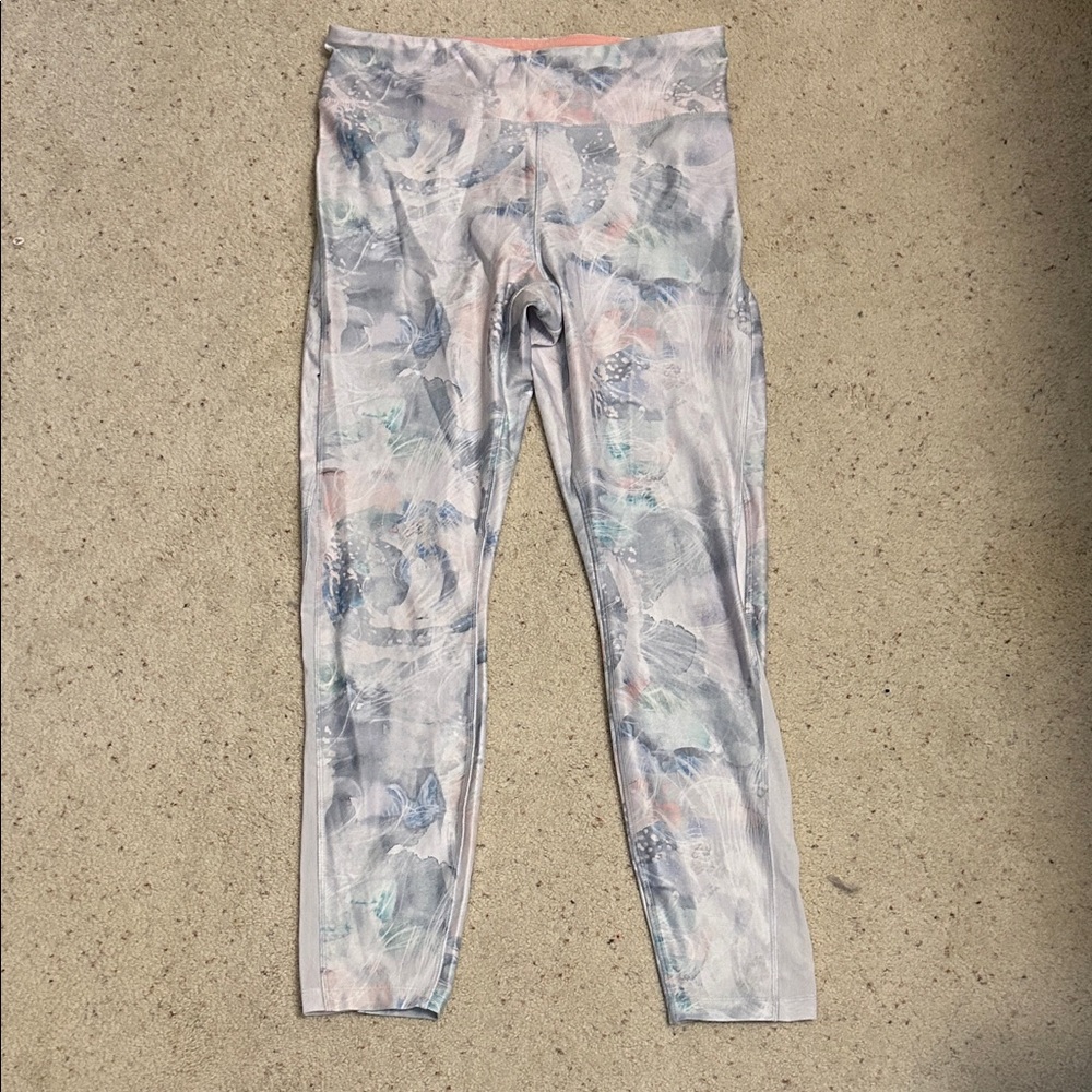 Spalding Leggings in Gray, Pink, and White Print